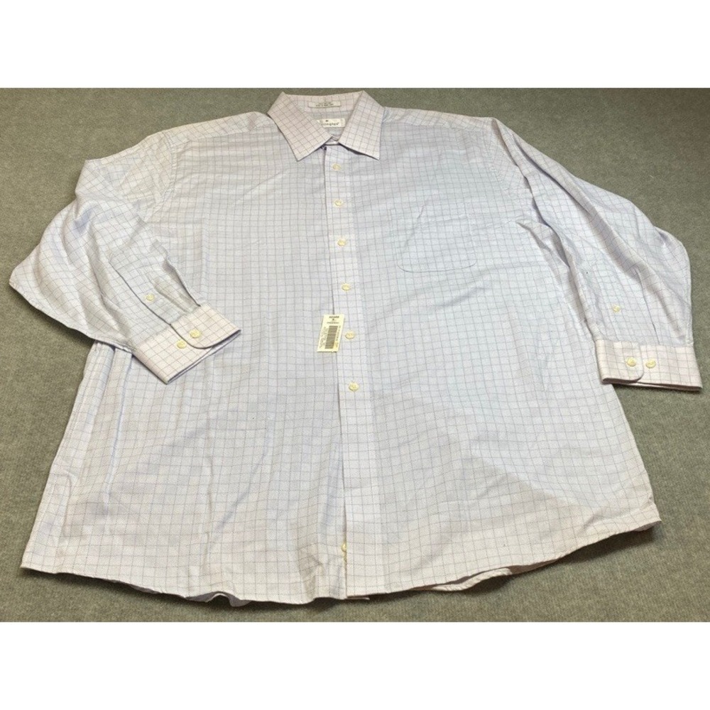 NWT Barrington Dress Shirt Mens 17.5 32/33 Light Blue Grid Long Sleeve Cotton